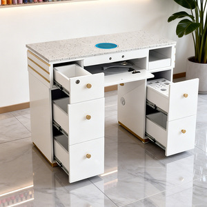 Table à ongles moderne, aspect marbre blanc, poste de travail de beauté, armoire avec tiroirs de rangement pour salon de manucure - Product Image 1