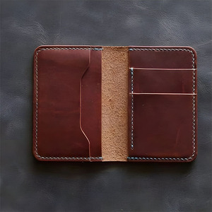 <b>Brown</b> Crazy Horse Leather <b>Men's</b> Vertical Bifold <b>Wallet</b> White Contrast Hand Stitching Slim Multiple Card Slots Cash Organizer - Product Image 4