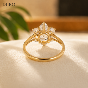 Bague de fiançailles en diamant taille ronde plaqué or jaune 14 carats VVS1, bague de demande en mariage en moissanite certifiée pour femme - Product Image 5