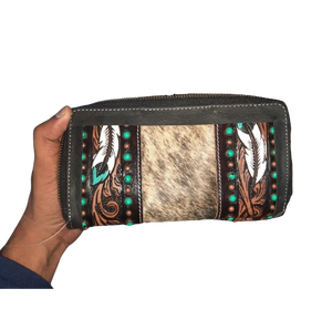 Premium Bohemian Style Women's Genuine Leather Bifold <b>Wallet</b> Handcrafted RFID <b>Security</b> Zipper Closure Cowhide Finish Geometric - Product Image 5