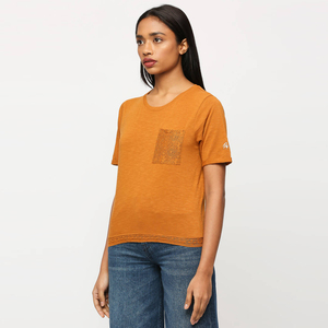 Camiseta de Verano Casual de Manga Corta para Mujer, Cuello Redondo, Mezcla de Lino y Algodón, Transpirable, con Bordado Plano, Proveedor de Exportación - Product Image 3