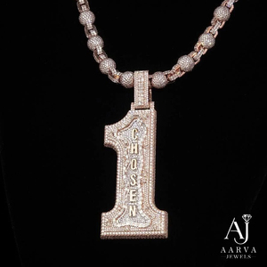 Pendentif croix personnalisé en argent sterling 925 et moissanite, plaqué rhodium, avec breloque numéro 1 et chaînes de lettres serties de pierres, bijoux pour soirée - Product Image 5