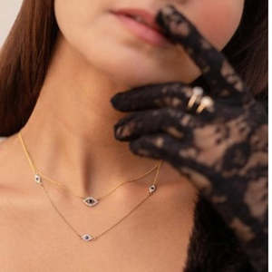 14K Blue Sapphire Evil Eye Rhodium Plated Chain Necklace - Product Image 3