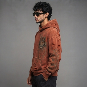 Inspired Street Fashion <b>Men</b> Oversized Distressed Embroidery Hoodie Casual <b>Pullover</b> Sweatshirt with Vintage <b>Men</b> Distressed Hoodie - Product Image 2