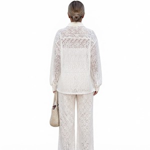 Blusa de encaje de manga larga para mujer, camisa transparente con cuello floral, top bohemio holgado, primavera verano - Product Image 2