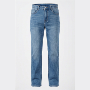 Jean en denim délavé coupe droite taille haute pour homme, style décontracté en coton, idéal pour le printemps - Product Image 1