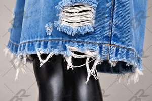 <b>Light</b> Blue Vintage Washed Denim Shorts for Men Ripped Crop Bermuda 100% Cotton Summer Drawstring Casual Streetwear - Product Image 4