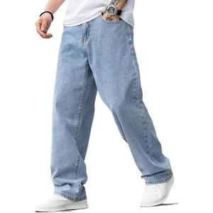 High Quality Straight Casual <b>Elastic</b> <b>Waist</b> Baggy <b>Jeans</b> for Supply Sustainable Cotton Loose Fit Adult Wears - Product Image 1