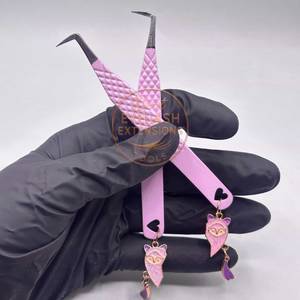Pince à épiler rose pour extensions de cils, en acier inoxydable, pointe de précision, antidérapante, avec breloque chat - Product Image 4
