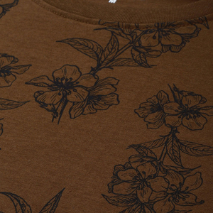 Camiseta de Manga Corta para Hombre, Cuello Redondo, Color Marrón, 100% Algodón, Corte Regular, Estilo Casual, Tejido de Punto, Estampado Floral - Product Image 6
