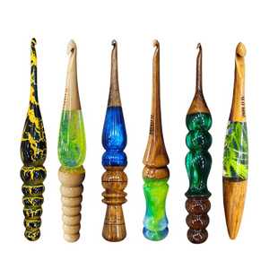 Handmade Ergonomic epoxy Resin <b>Crochet</b> <b>Hook</b> Artistic Wood Handle - Product Image 2