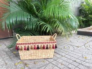 Handmade Eco-Friendly Waterproof Modern Water Hyacinth Storage <b>Basket</b> Natural Woven <b>Rectangular</b> Tray Multifunction Geometric - Product Image 4