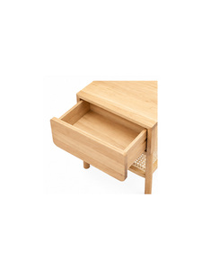 Table d'appoint minimaliste en bois massif avec étagère tressée, meuble de rangement moderne pour salon, mobilier de chambre à coucher - Product Image 1