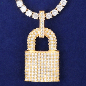 Colgante de candado con diamantes cultivados en laboratorio, totalmente cubierto de diamantes, estilo bling hip hop, estilo rapero - Product Image 1