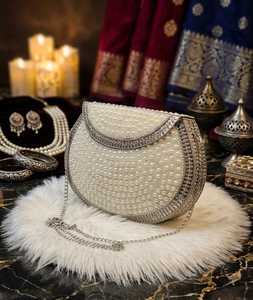 Metal Stone Pearl Beaded Cotton Lining <b>Small</b> Capacity Clutch Bag Chain Strap Evening <b>Purse</b> Handmade Women's Wedding Party Cover - Product Image 1