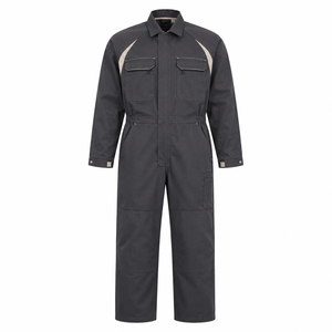 Overol de Trabajo Industrial para Hombre, Color Gris Carbón, Paneles Crema, Cuello Camisero, Bolsillos con Solapa en el Pecho, Uniforme de Trabajo Resistente - Product Image 1