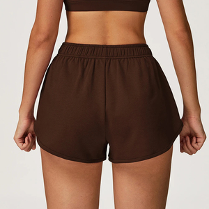 Shorts de sport tricotés bleu marine taille haute pour femme, taille élastique, respirants, coupe régulière, couleur unie, pour tenue active - Product Image 2