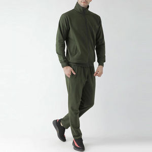 Ensemble de survêtement pour homme vert olive, manches longues, fermeture éclair, col montant, décontracté, respirant, en coton, pour l'automne, coupe classique, ensemble de jogging pour adulte - Product Image 4