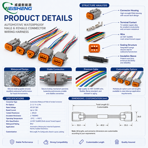 Konektor Kabel Pigtail Otomotif Tahan Air IP67 Custom Deutsch DTM 2/<span class=keywords><strong>3</strong></span>/4/6/8/12 Pin, Rakitan Kabel Harness Pria Wanita - Product Image 3