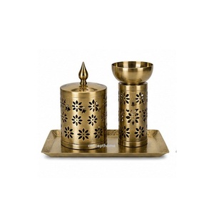 Concept Home Metal Incense <b>Burner</b> Set with Lid and Candle Holder <b>for</b> Aromatherapy Use Arabic Style Black - Product Image 2