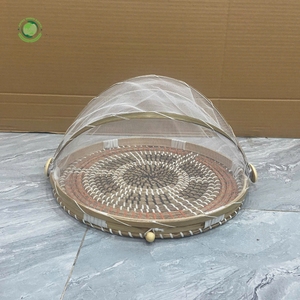 Seagrass food <b>cover</b> with brown and orange pattern Kitchenware and <b>table</b> decoration Wholesale eco-friendly Made in Viet Nam - Product Image 2