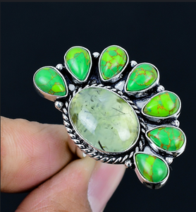 Bague alternative en pierres précieuses naturelles multicolores en forme de demi-fleur, cadeau de bijoux spécial pour maman, bijoux floraux - Product Image 1
