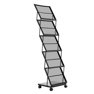 Espositore Pieghevole per Riviste con 5 Tasche e Ruote - Stand Mobile da Pavimento per Esposizione di Materiale Pubblicitario - Product Image 3