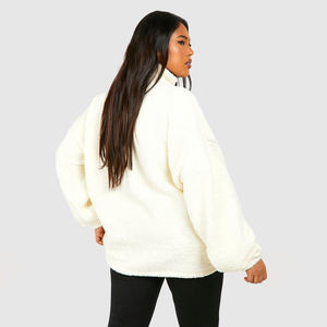 Nouveau sweat à capuche oversize élégant en sherpa Teddy, design streetwear, col montant, demi-zip, en polaire, pour femme - Product Image 5