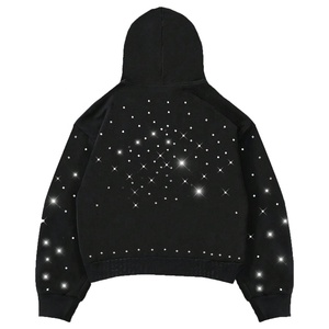 Sudadera con capucha de algodón para hombre al por mayor, con cremallera completa, diseño de pedrería, corte holgado, proveedor OEM de ropa urbana personalizada - Product Image 3