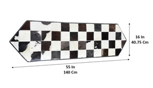 New Handmade Genuine Cowhide Leather Table Runner Black & White Checkered Patchwork Western Style Home Decor Dining Table Mat - Product Image 2