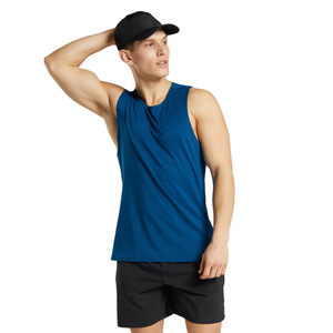 Men's Blue Polyester Knitted Tank Top O-Neck Sleeveless Solid Sporty Breathable Quick Dry 160g Front Logo Vest - Product Image 1