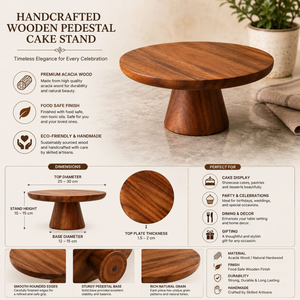 Premium Acacia Wood <b>Cake</b> <b>Stand</b> 30x30x12 cm | Wooden Dessert Display Pedestal for <b>Cakes</b> Cupcakes Pastries Serving Table Decor - Product Image 5