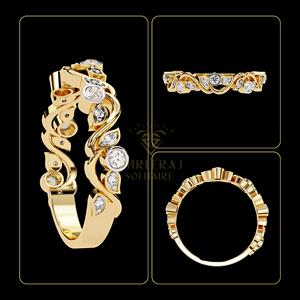 Bagues demi-éternité florales pour femmes avec diamants de laboratoire |   Bague d'anniversaire de mariage Nature Aspire 0,22 carat taille brillant IGI - Product Image 5