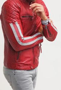 Blouson aviateur en cuir rouge pour homme, veste de moto en cuir véritable, grande taille, sur mesure - Product Image 2