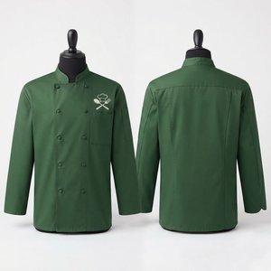 เสื้อเชฟสีดำฮาร์ดสันกรีน แขนครึ่งตัว แบบ unisex ติดกระดุม คอตั้ง สำหรับร้านอาหาร บาร์ ยูนิฟอร์ม ผ้าฝ้ายทอ - Product Image 1