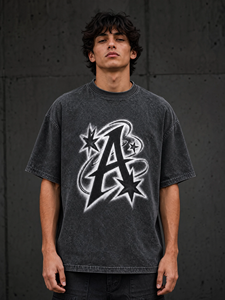 T-shirt imprimé décontracté surdimensionné à manches courtes, respirant, effet délavé, style streetwear vintage, 100 % coton, personnalisable - Product Image 4