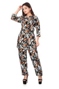 Conjunto de 2 piezas de microfibra estampado negro para mujer al por mayor, conjunto de descanso ecológico con cuello redondo, chándal para mujer, precio de fábrica - Product Image 3