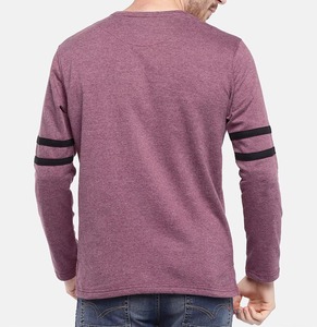 Camiseta de Manga Larga Personalizada para Hombre, Color Morado Jaspeado con Franja en el Brazo Color Granate, Corte Ajustado, Algodón, Estilo Casual Urbano, OEM al por Mayor - Product Image 3