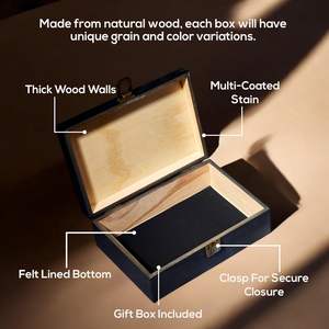 Boîte en bois de pin noir avec intérieur en feutre noir, à charnières avec fermoir, boîte à souvenirs en bois idéale pour la personnalisation et la gravure au laser - Product Image 2