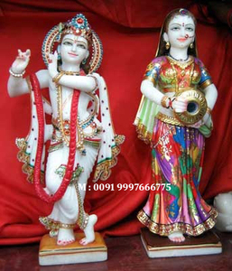 หินอ่อนสีขาวกฤษณะทาสีพิเศษ Murti อินเดียส่งออกรูปปั้นบูชาวัฒนธรรมฮินดูทำด้วยมือรูปปั้นที่มีคุณภาพสูงที่มีสีสัน - Product Image 3