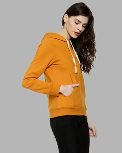 Sweat-shirt à capuche jaune moutarde pour femme, coupe ajustée, pull décontracté avec poche kangourou, mélange de coton, orange - Product Image 5