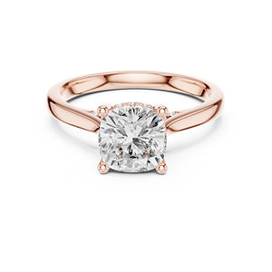 Bague de fiançailles en or rose avec diamant taille coussin, halo caché, solitaire, pour femme - Product Image 5