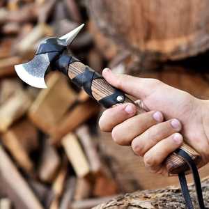 Premium Battle Ready Nordic Spike Tomahawk Custom Logo Handmade Steel Wood <b>Handle</b> Hunting Camping Tool with Leather Sheath Wrap - Product Image 5
