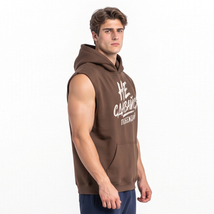 Men <b>Sleeveless</b> <b>Hoodie</b> Cotton Fleece <b>Hoodie</b> OEM Front Custom Logo Printed <b>Sleeveless</b> <b>Hoodie</b> Men French Terry Hooded Sweatshirt - Product Image 3