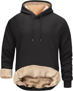 Conjunto Deportivo para Hombre, Sudadera con Capucha Negra, Forro Polar, Pantalones Casuales de Invierno, Manga Larga, Color Sólido, Cierre con Cordón - Product Image 2