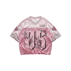 Maillot de football américain personnalisé pour femme, imprimé floral, col en V, maille, rose, avec numéro, tenue décontractée, production OEM, vente en gros - Product Image 3