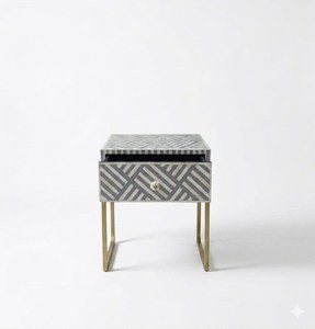 Contemporary Square Bedside Wardrobe With Geometric Pattern And Gold Metal Legs Decorative Side Table For <b>Bed</b> room Hotel Use - Product Image 1