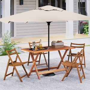 Mesa de comedor para patio de 54.5 pulgadas x 27.5 pulgadas con acabado en teca y orificio para sombrilla - Product Image 6