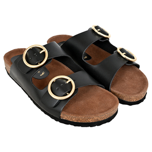 Sandalias de Plataforma de Cuero Genuino Negro con Hebillas Doradas, Punta Abierta, Suela de Corcho, Tacón de 20MM, Transpirables, a la Moda, Zapatos de Verano - Product Image 2