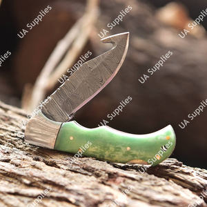 Cuchillo de Bolsillo Plegable de Acero Damasco y Madera Pakka, Punta Biselada, para Caza, Supervivencia, Aire Libre, OEM, ODM, OBM, DIY - Product Image 4